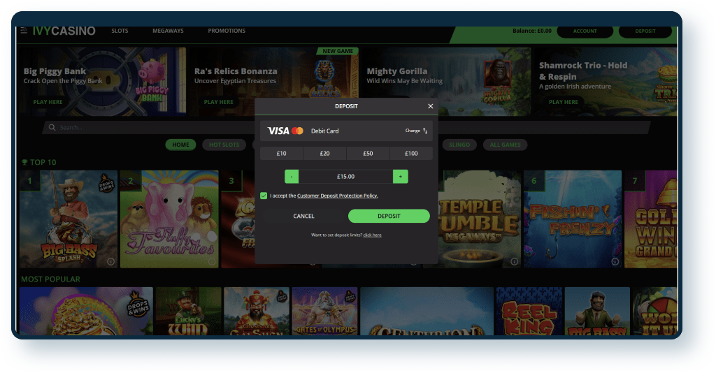 Ivy Casino Deposit step 2