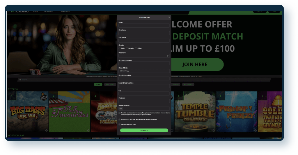 Ivy Casino Registration step 1