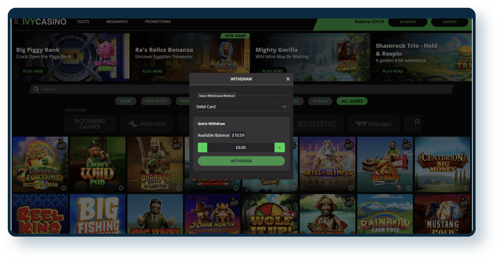Ivy Casino Withdrawal step 1