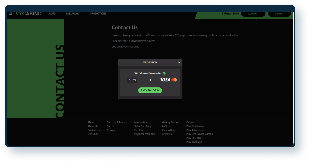 Ivy Casino Withdrawal step 3