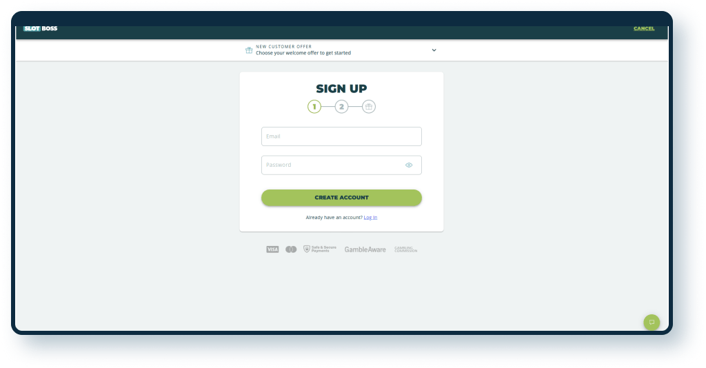 Slot Boss Registration step 1