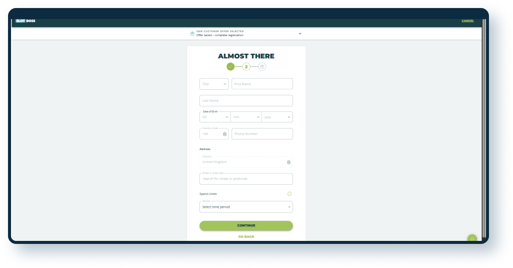 Slot Boss Registration step 3