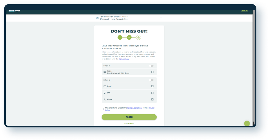 Slot Boss Registration step 4