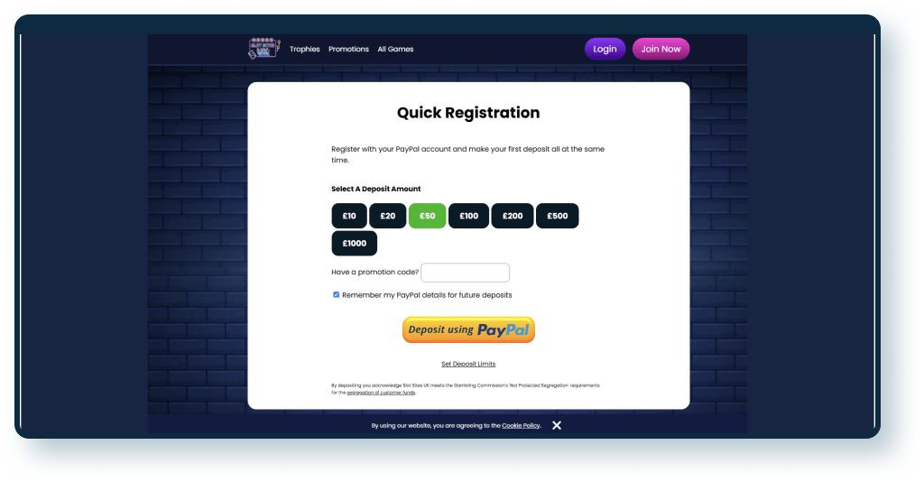 slotsitesuk.co.uk PayPal Sign-Up