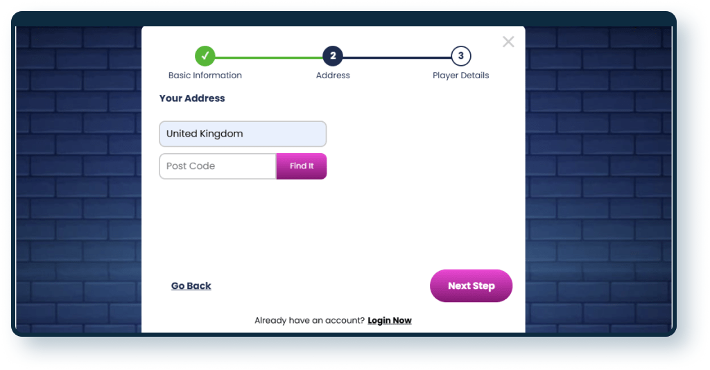 Registration at slotsitesuk.co.uk Step 2