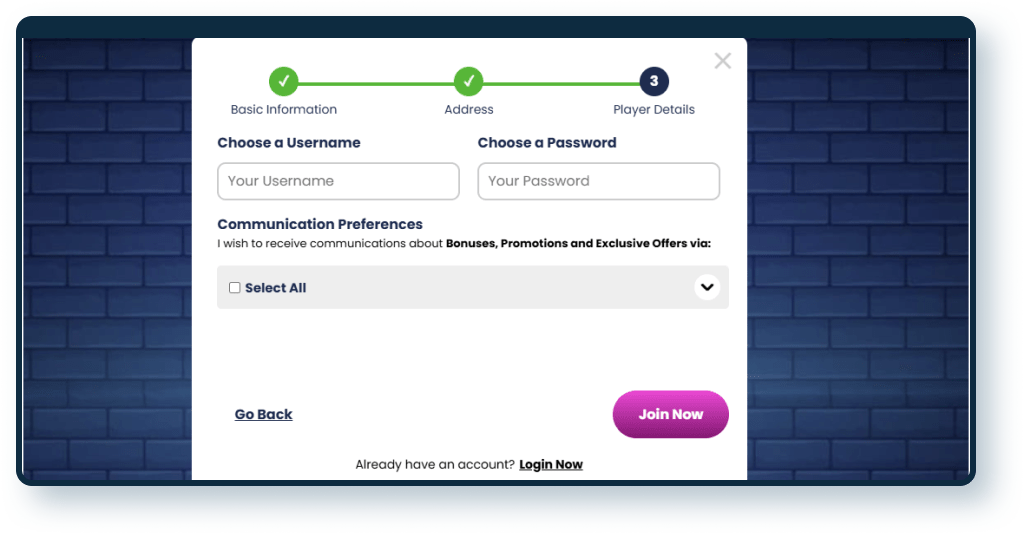Registration at slotsitesuk.co.uk Step 3