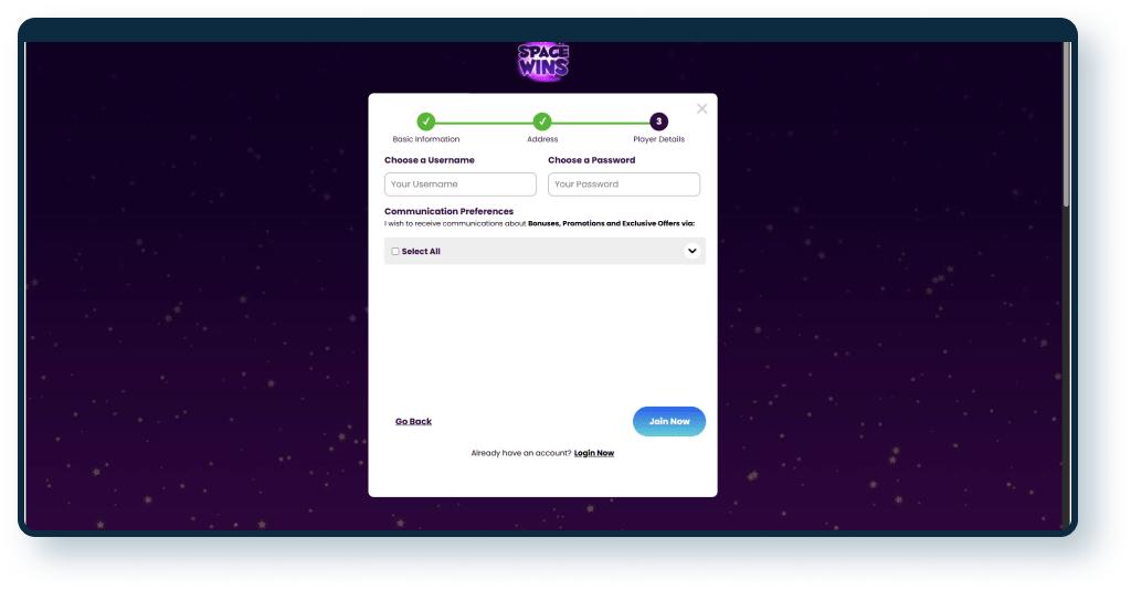 Space Wins Registration step 3