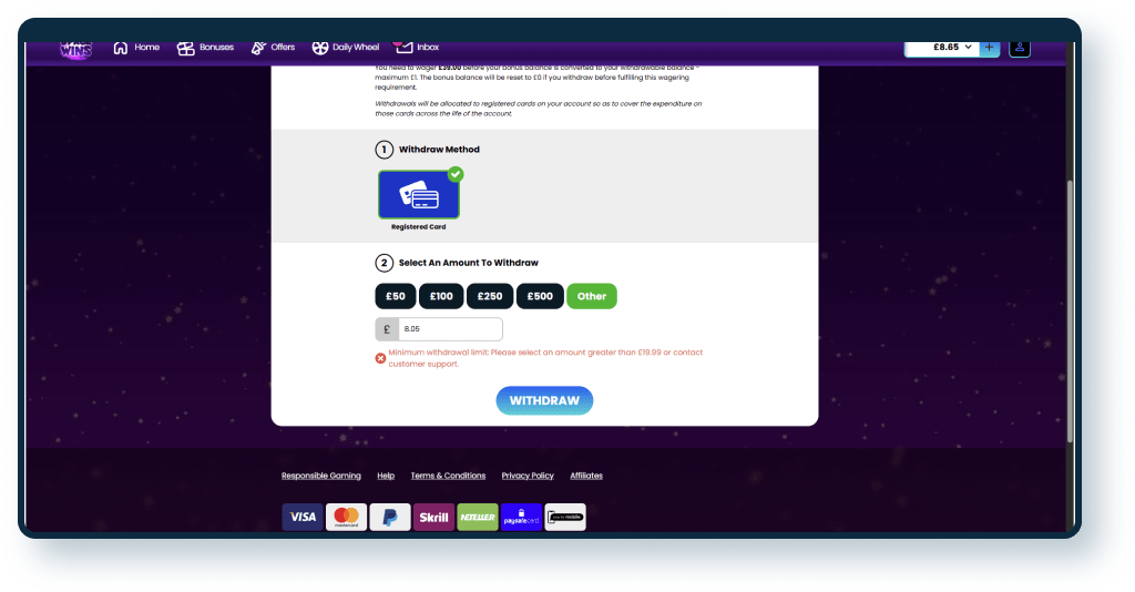 Space Wins Withdrawal step 2