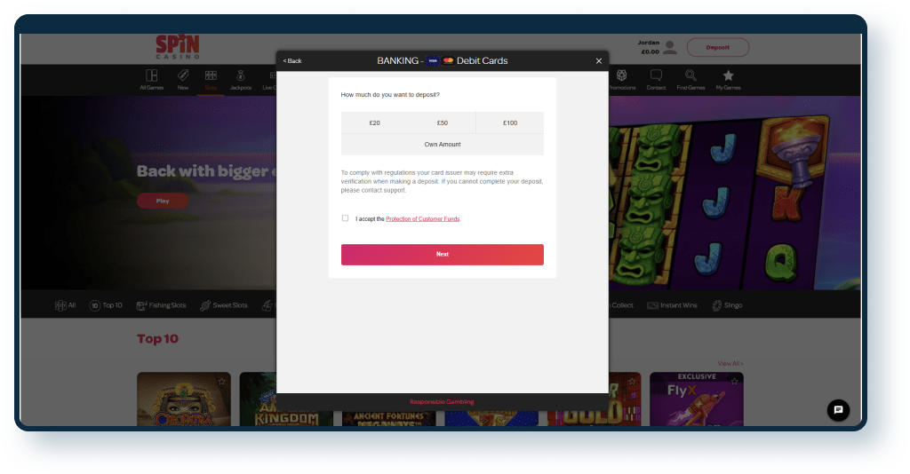 Spin Casino Deposit step 2