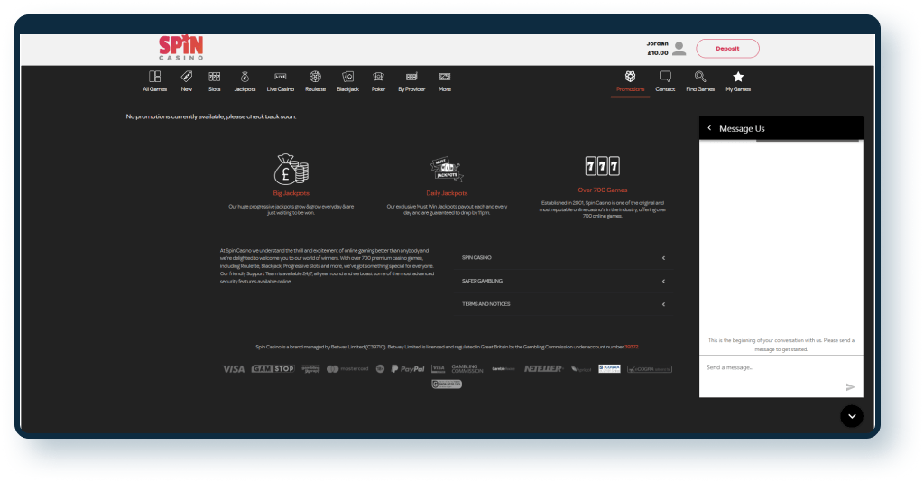 Spin Casino Live Chat 1