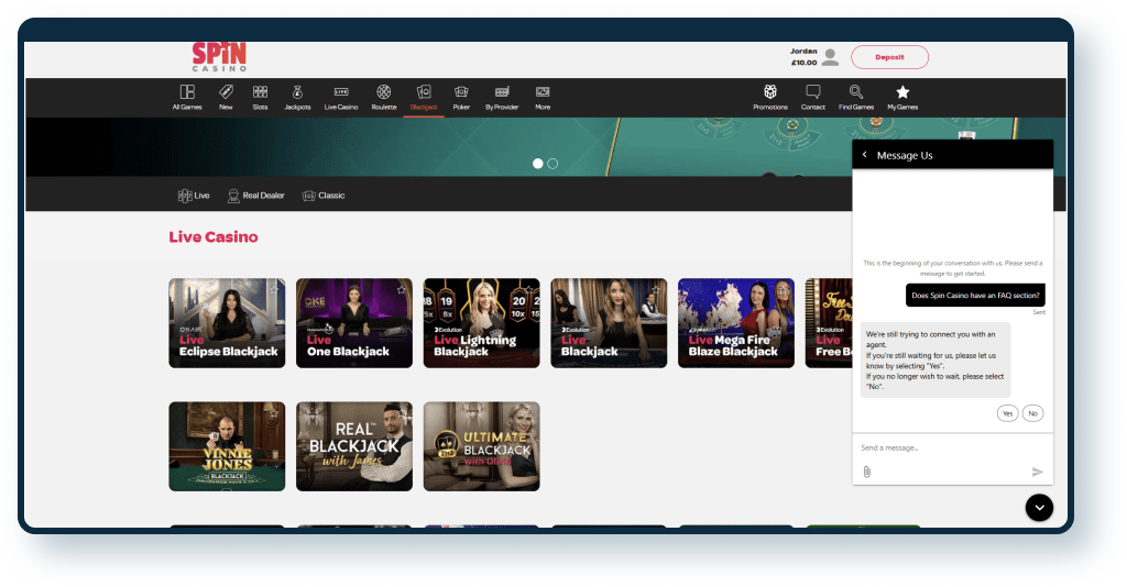 Spin Casino Live Chat 2