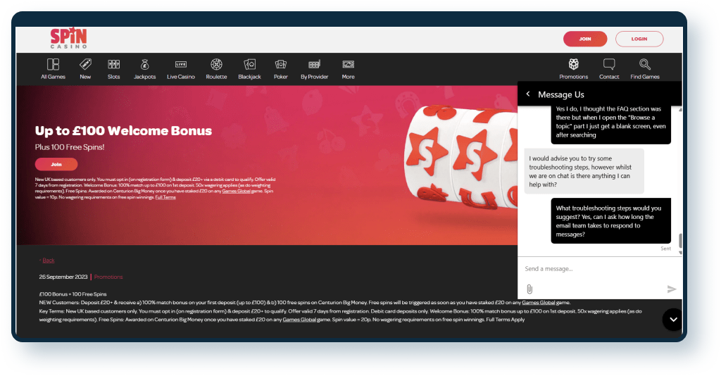 Spin Casino Live Chat 6