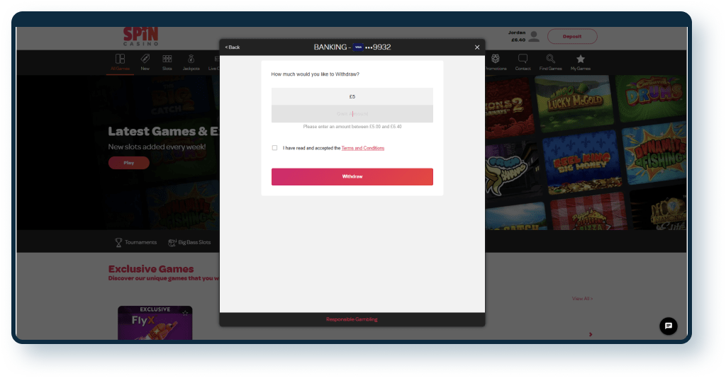 Spin Casino Withdrawal step 2