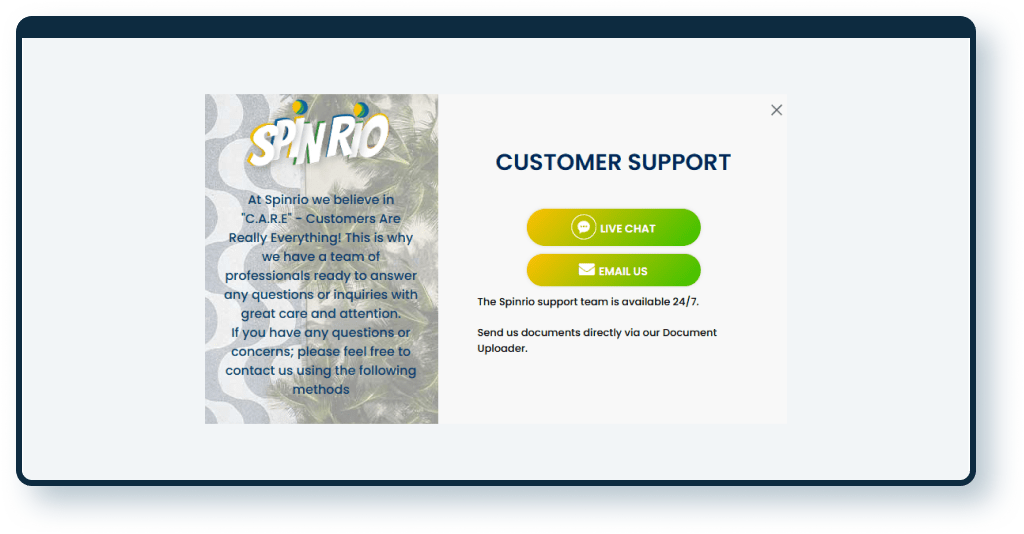 Spin Rio Casino Contact page