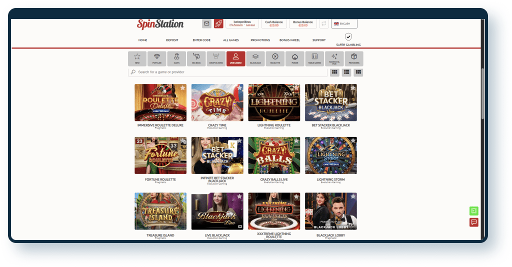 Spin Station Casino Live Dealer Games