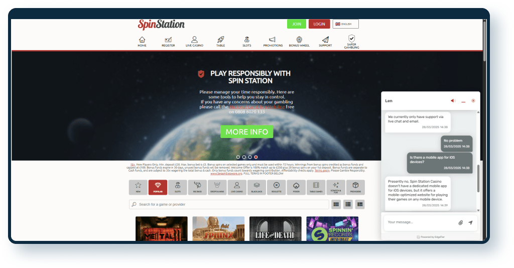 Spin Station Casino Live Chat 3