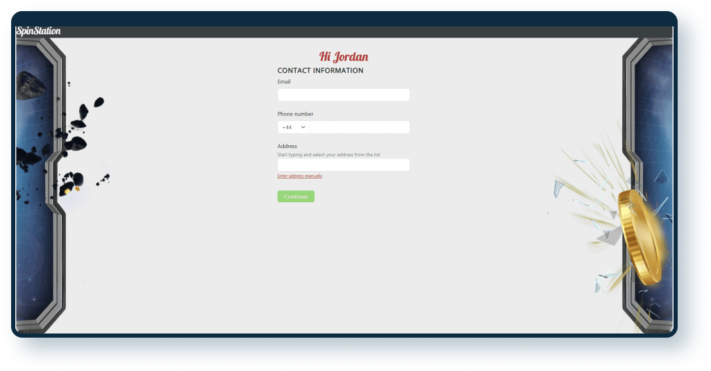 Spin Station Casino Registration step 2
