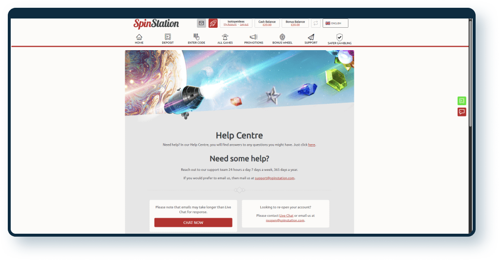 Spin Station Casino Support