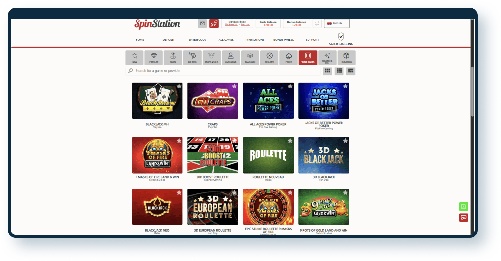 Spin Station Casino Table Games