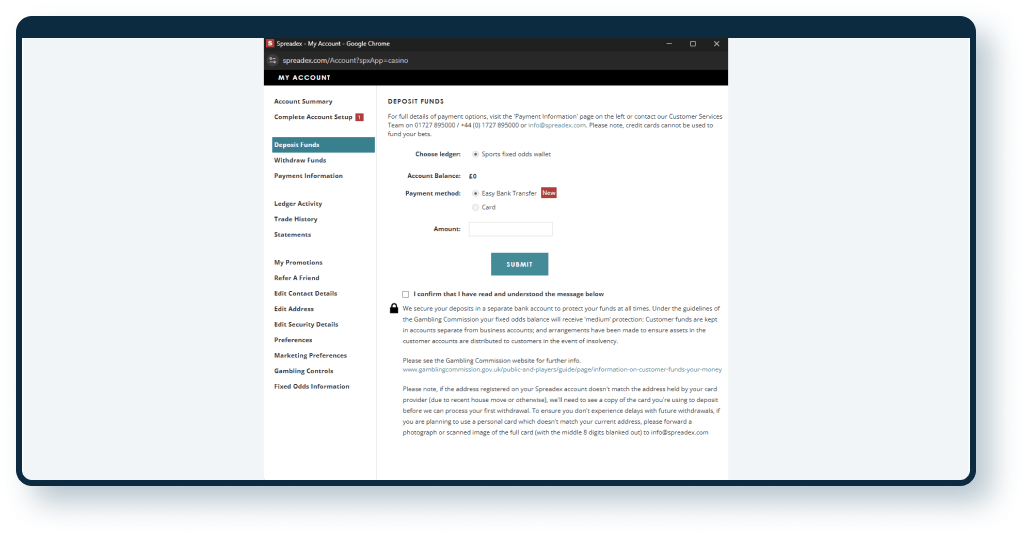 SpreadEx Deposit