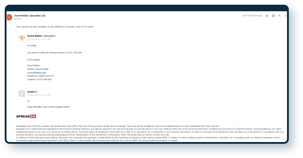 SpreadEx Email Response