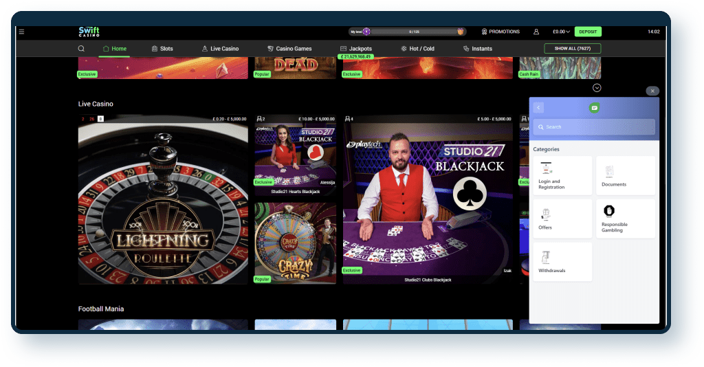 Swift Casino FAQ page 1