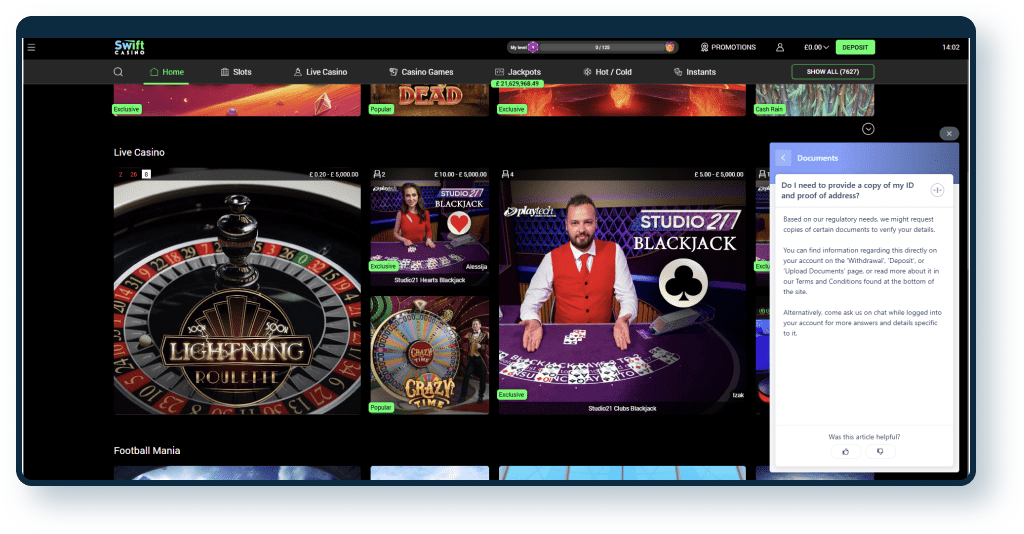Swift Casino FAQ page 2