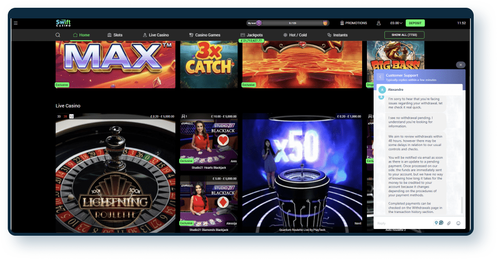 Swift Casino Live Chat 4