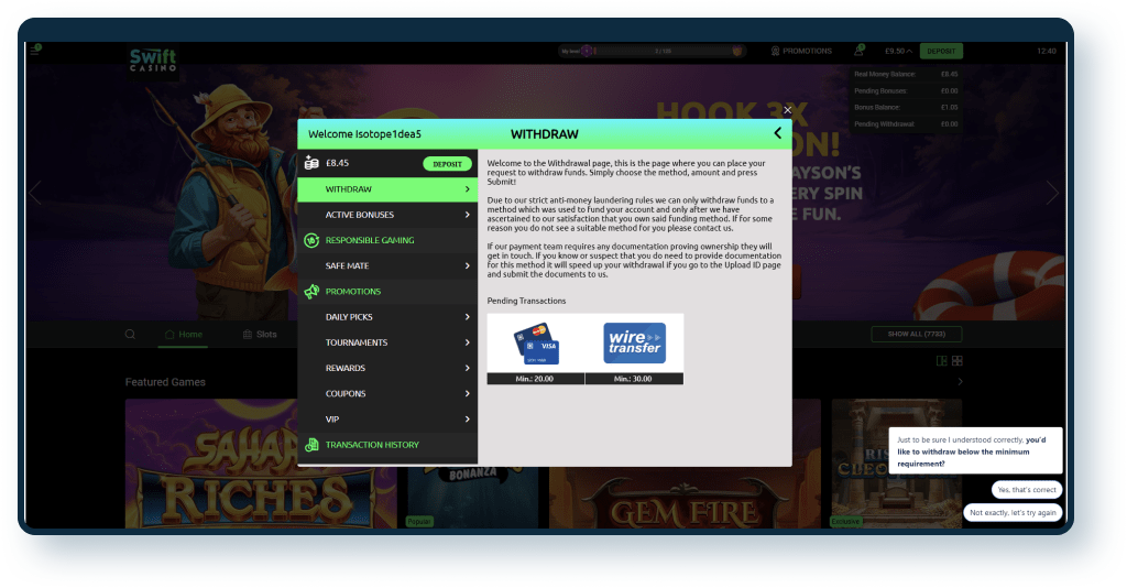 Swift Casino Withdrawal