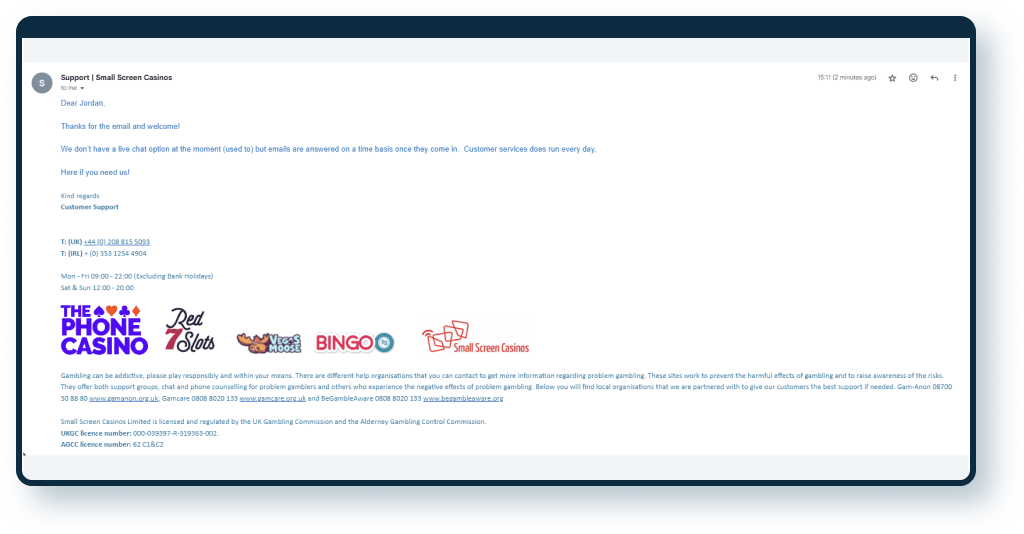 The Phone Casino Email Response 1