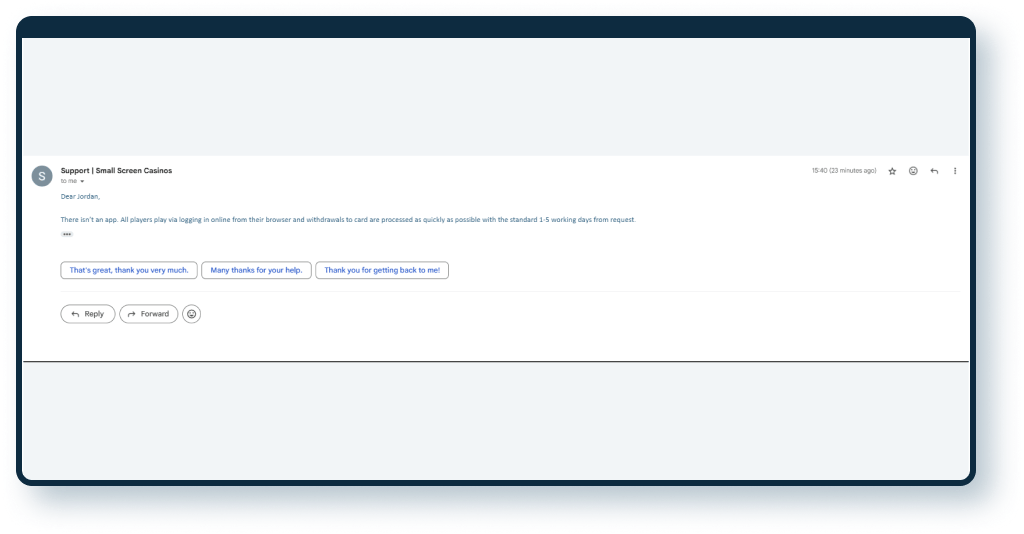The Phone Casino Email Response 2