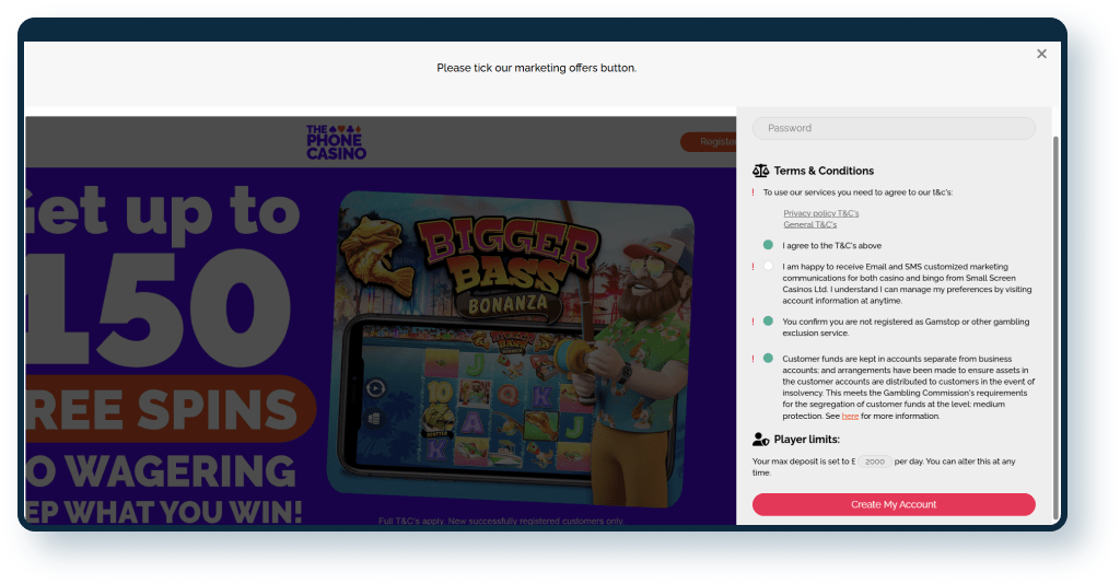 The Phone Casino Marketing Requirement