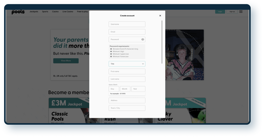 The Pools Registration step 1