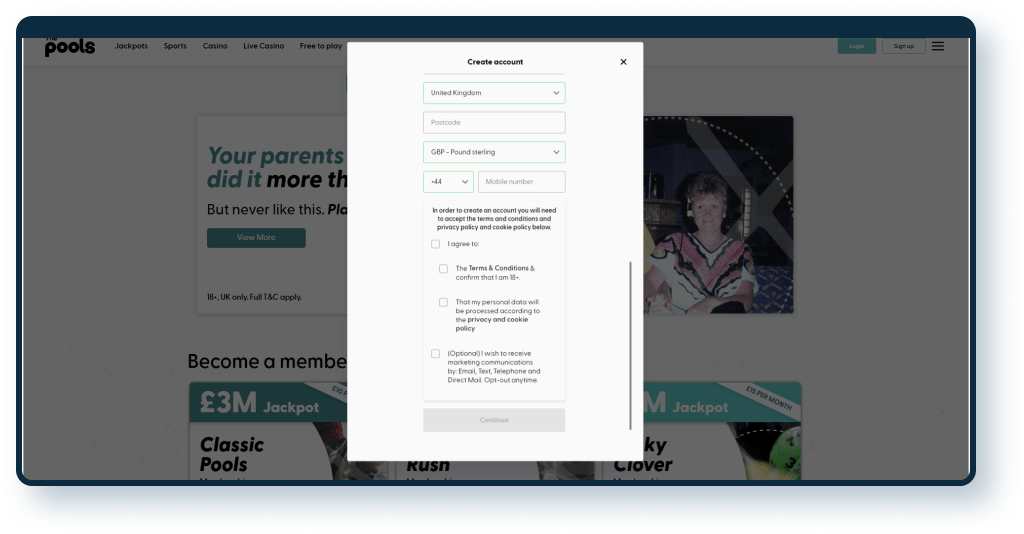 The Pools Registration step 2