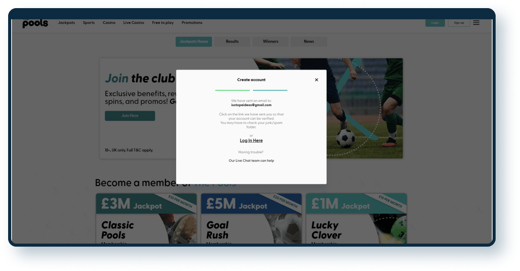 The Pools Registration step 3