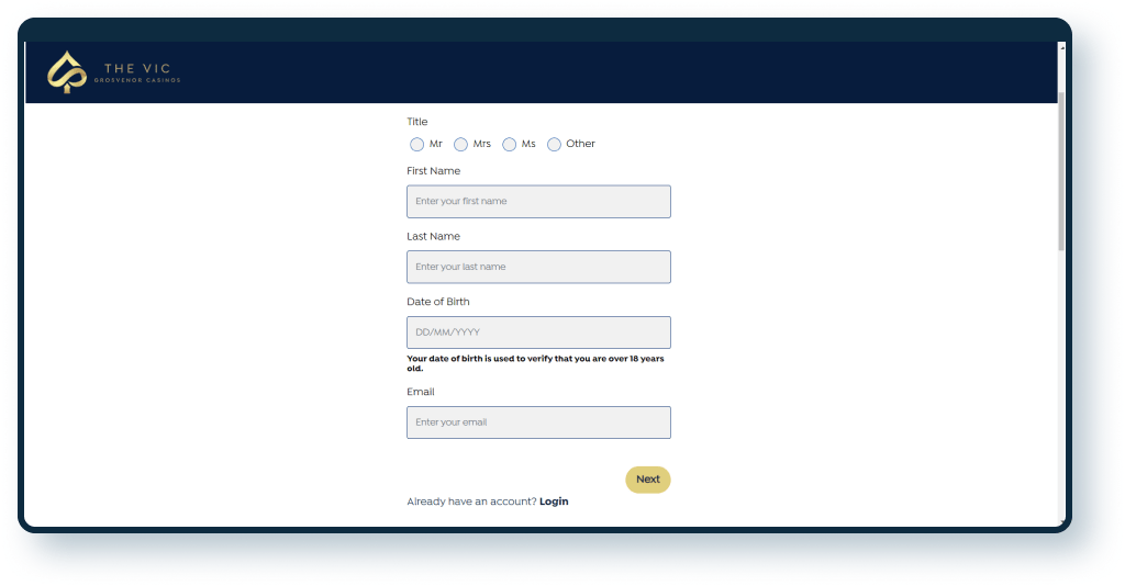 The Vic Casino Registration step 2