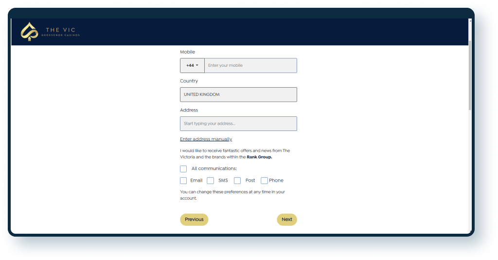 The Vic Casino Registration step 3