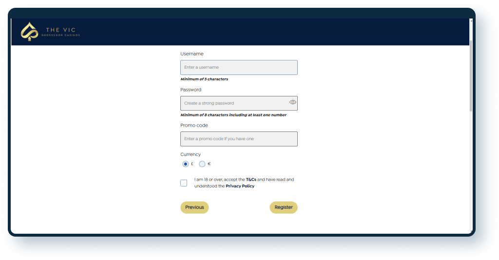 The Vic Casino Registration step 4
