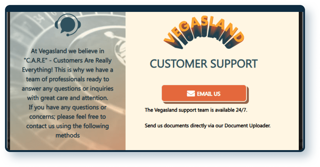 Vegas Land Casino Contact page