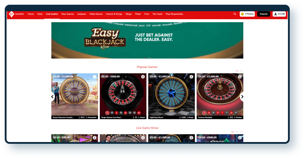 Virgin Games Live Casino