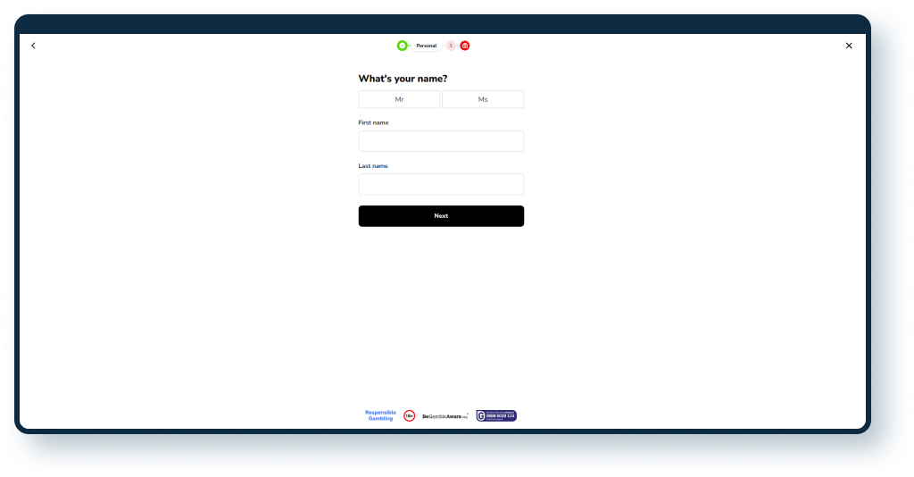 Virgin Games Registration step 2