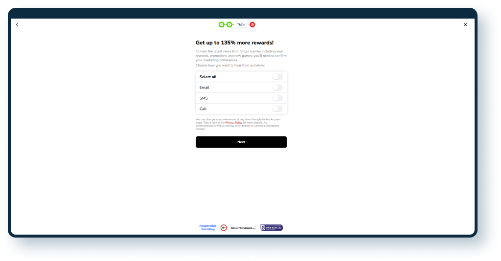 Virgin Games Registration step 7
