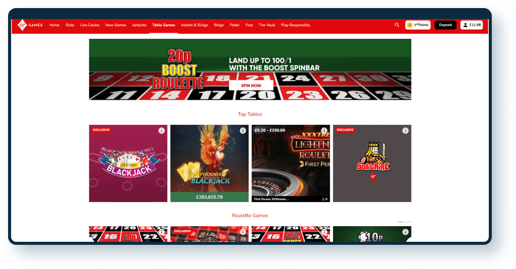 Virgin Games Casino Table Games