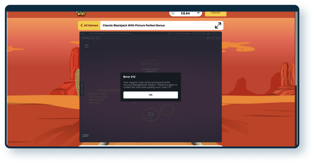 Wild West Wins Game Error