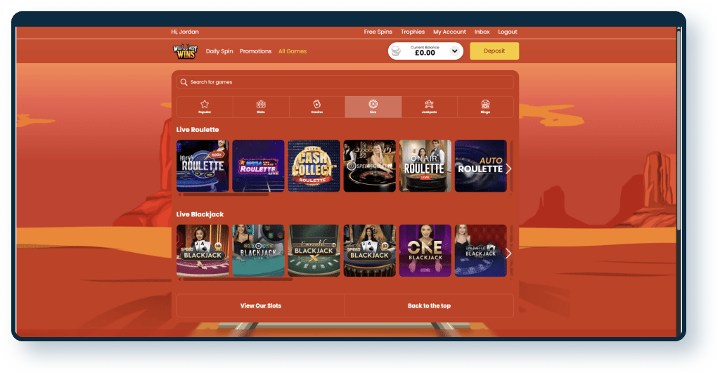 Wild West Wins Live Dealer Games