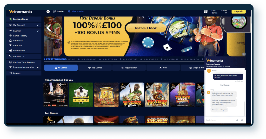 Winomania Casino Live Chat 1