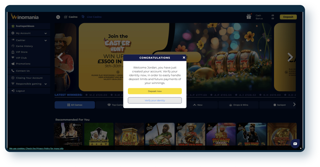 Winomania Casino Registration step 5
