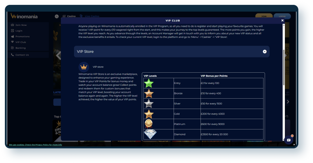 Winomania Casino VIP Program