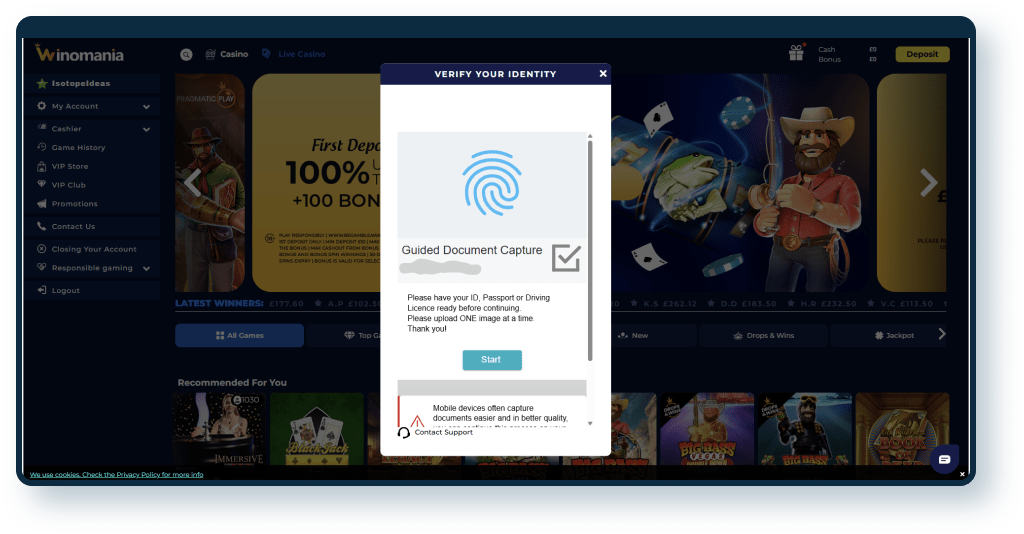 Winomania Casino KYC