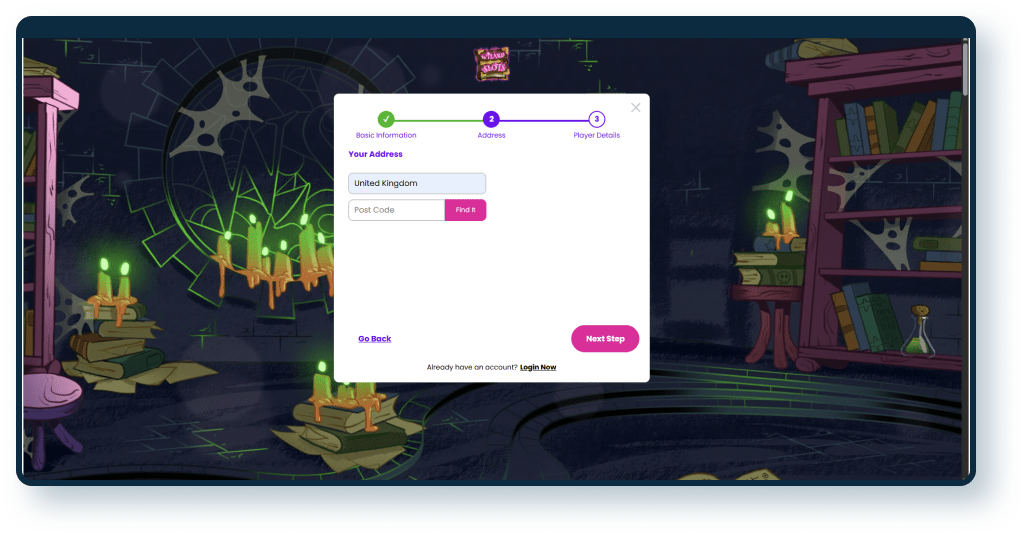 Wizard Slots Registration step 2